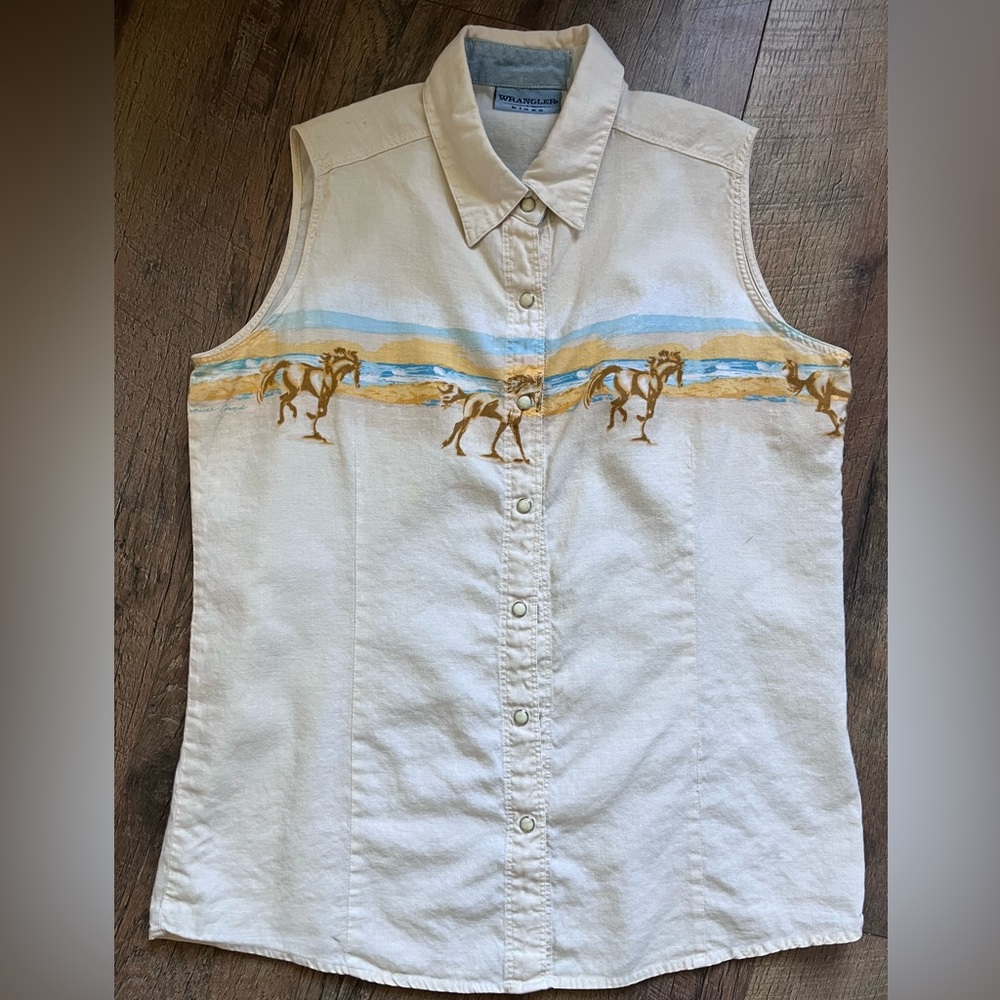 Wrangler Sleeveless Button Down Shirts - Brown and Cream - Picture 4 of 14